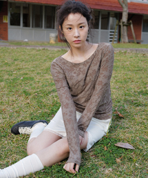 ANDNEEDS（アンドニーズ）の「Rivera sheer long sleeve (mocha)（Tシャツ/カットソー）」