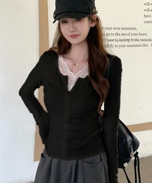 LAFFMO | Vネックレースレイヤードカットソー(Tシャツ/カットソー)