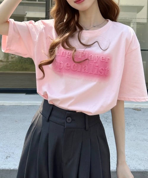 Ada.(エイダ)の「ペイント風 エンボスロゴ 半袖Tシャツ(Tシャツ/カットソー・レディース・ライトピンク/グレー/ネイビー・FREE)」の11枚目の写真