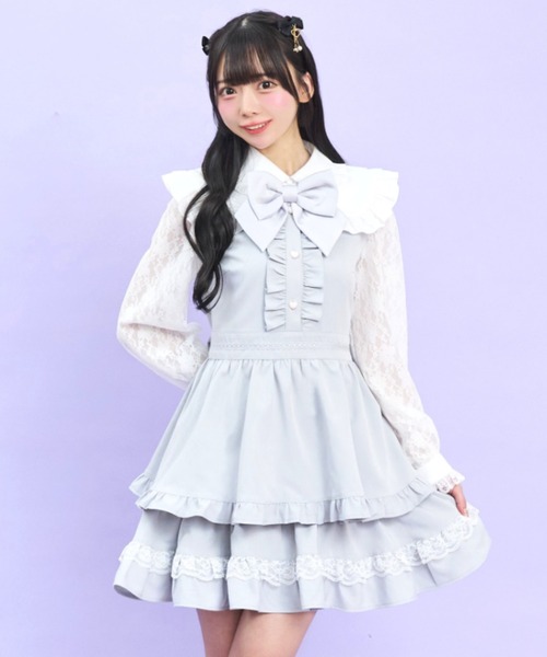 Secret Honey（シークレットハニー）の「レース付け襟ティアードワンピース（ワンピース・レディース・ブラック/ピンク/グレー・MEDIUM）」の3枚目の写真