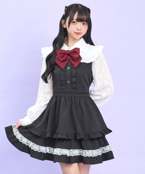 Secret Honey（シークレットハニー）の「レース付け襟ティアードワンピース（ワンピース・レディース・ブラック/ピンク/グレー・MEDIUM）」の2枚目の写真