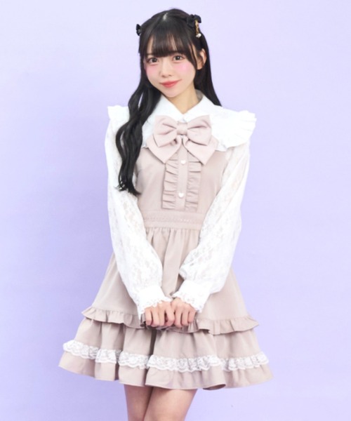 Secret Honey（シークレットハニー）の「レース付け襟ティアードワンピース（ワンピース・レディース・ブラック/ピンク/グレー・MEDIUM）」の5枚目の写真