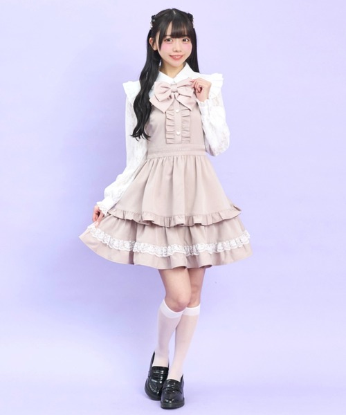 Secret Honey（シークレットハニー）の「レース付け襟ティアードワンピース（ワンピース・レディース・ブラック/ピンク/グレー・MEDIUM）」の4枚目の写真