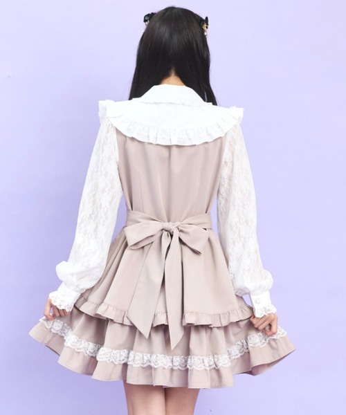 Secret Honey（シークレットハニー）の「レース付け襟ティアードワンピース（ワンピース・レディース・ブラック/ピンク/グレー・MEDIUM）」の6枚目の写真