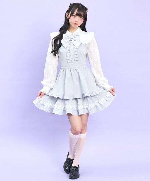 Secret Honey（シークレットハニー）の「レース付け襟ティアードワンピース（ワンピース・レディース・ブラック/ピンク/グレー・MEDIUM）」の7枚目の写真