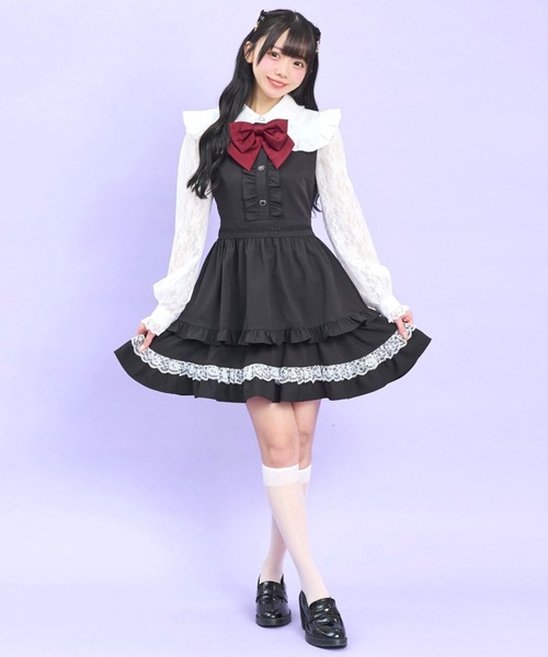 Secret Honey（シークレットハニー）の「レース付け襟ティアードワンピース（ワンピース・レディース・ブラック/ピンク/グレー・MEDIUM）」の9枚目の写真