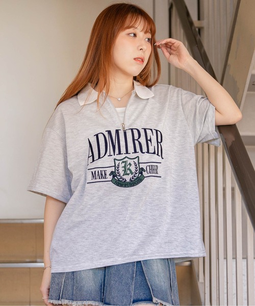 GORGE(ゴージ)の「《カレッジロゴ刺繍×ハーフジップ》カットソー/ストリート/春夏秋/全2色(Tシャツ/カットソー・レディース・オートミール/ネイビー・F)」の1枚目の写真