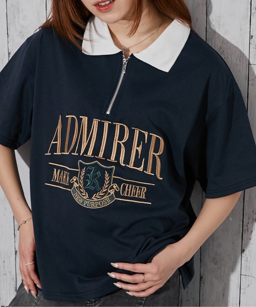 GORGE(ゴージ)の「《カレッジロゴ刺繍×ハーフジップ》カットソー/ストリート/春夏秋/全2色(Tシャツ/カットソー・レディース・オートミール/ネイビー・F)」の2枚目の写真