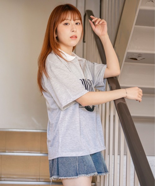 GORGE(ゴージ)の「《カレッジロゴ刺繍×ハーフジップ》カットソー/ストリート/春夏秋/全2色(Tシャツ/カットソー・レディース・オートミール/ネイビー・F)」の17枚目の写真
