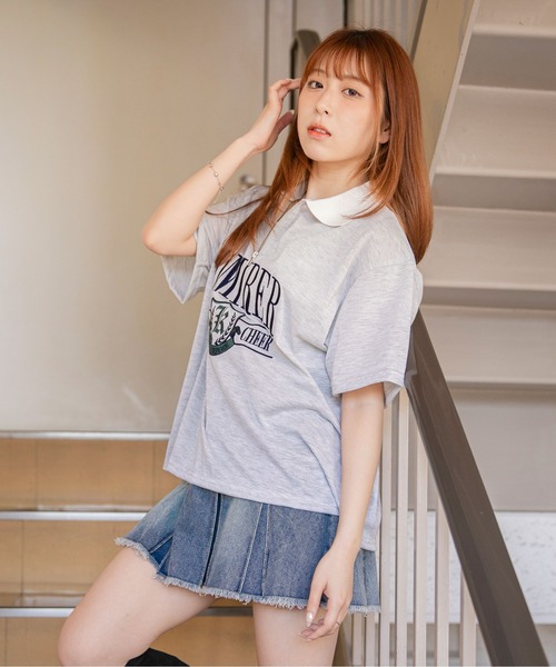 GORGE(ゴージ)の「《カレッジロゴ刺繍×ハーフジップ》カットソー/ストリート/春夏秋/全2色(Tシャツ/カットソー・レディース・オートミール/ネイビー・F)」の15枚目の写真