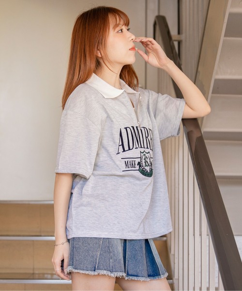 GORGE(ゴージ)の「《カレッジロゴ刺繍×ハーフジップ》カットソー/ストリート/春夏秋/全2色(Tシャツ/カットソー・レディース・オートミール/ネイビー・F)」の13枚目の写真