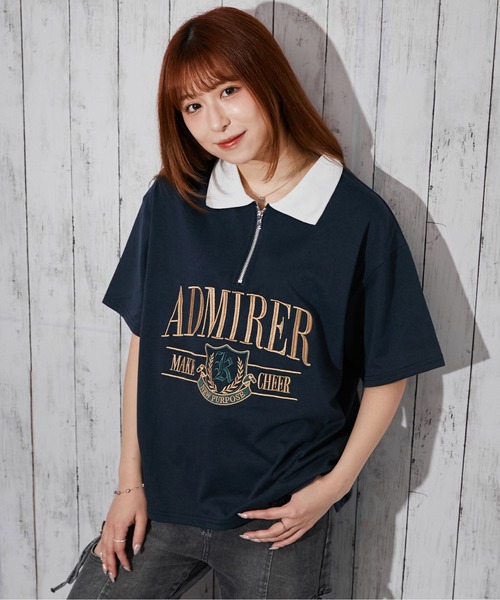 GORGE(ゴージ)の「《カレッジロゴ刺繍×ハーフジップ》カットソー/ストリート/春夏秋/全2色(Tシャツ/カットソー・レディース・オートミール/ネイビー・F)」の10枚目の写真