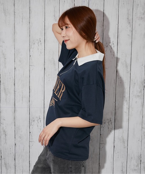 GORGE(ゴージ)の「《カレッジロゴ刺繍×ハーフジップ》カットソー/ストリート/春夏秋/全2色(Tシャツ/カットソー・レディース・オートミール/ネイビー・F)」の9枚目の写真
