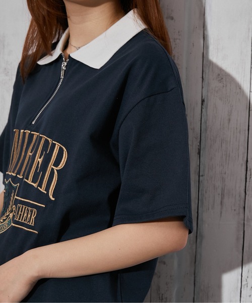 GORGE(ゴージ)の「《カレッジロゴ刺繍×ハーフジップ》カットソー/ストリート/春夏秋/全2色(Tシャツ/カットソー・レディース・オートミール/ネイビー・F)」の4枚目の写真