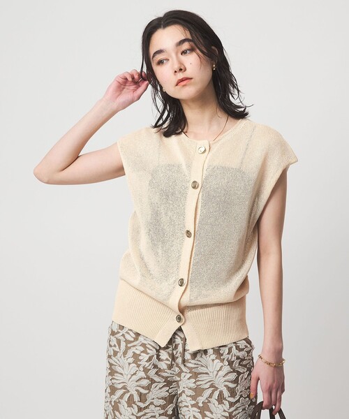 green label relaxing（グリーンレーベルリラクシング）の「ペーパー ボタン 2WAY ジレ ウォッシャブル（ニット/セーター・レディース・ダークブラウン/ダークグレー/ナチュラル・FREE）」の3枚目の写真