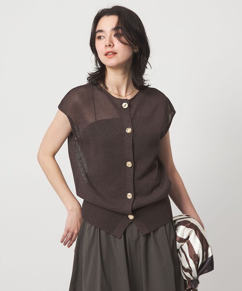 green label relaxing（グリーンレーベルリラクシング）の「ペーパー ボタン 2WAY ジレ ウォッシャブル（ニット/セーター・レディース・ダークブラウン/ダークグレー/ナチュラル・FREE）」の9枚目の写真