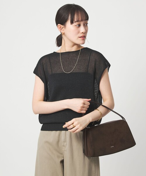 green label relaxing（グリーンレーベルリラクシング）の「ペーパー ボタン 2WAY ジレ ウォッシャブル（ニット/セーター・レディース・ダークブラウン/ダークグレー/ナチュラル・FREE）」の14枚目の写真