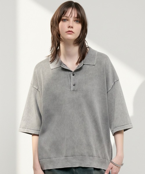 Alfred Alex（アルフレッドアレックス）の「【Alfred Alex】Faded Short Knit Polo / ヴィンテージライク ショート ニットポロシャツ（ポロシャツ・メンズ・グレー/ブラック/ワイン/ダークネイビー・M/L）」の2枚目の写真