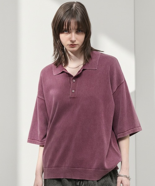 Alfred Alex（アルフレッドアレックス）の「【Alfred Alex】Faded Short Knit Polo / ヴィンテージライク ショート ニットポロシャツ（ポロシャツ・メンズ・グレー/ブラック/ワイン/ダークネイビー・M/L）」の4枚目の写真