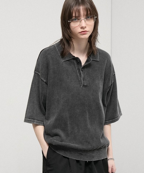 セール】【Alfred Alex】Faded Short Knit Polo / ヴィンテージライク