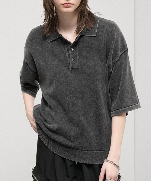 Alfred Alex（アルフレッドアレックス）の「【Alfred Alex】Faded Short Knit Polo / ヴィンテージライク ショート ニットポロシャツ（ポロシャツ・メンズ・グレー/ブラック/ワイン/ダークネイビー・M/L）」の6枚目の写真