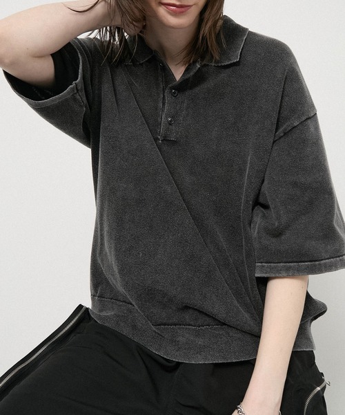 Alfred Alex（アルフレッドアレックス）の「【Alfred Alex】Faded Short Knit Polo / ヴィンテージライク ショート ニットポロシャツ（ポロシャツ・メンズ・グレー/ブラック/ワイン/ダークネイビー・M/L）」の7枚目の写真