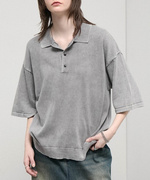 Alfred Alex（アルフレッドアレックス）の「【Alfred Alex】Faded Short Knit Polo / ヴィンテージライク ショート ニットポロシャツ（ポロシャツ・メンズ・グレー/ブラック/ワイン/ダークネイビー・M/L）」の20枚目の写真