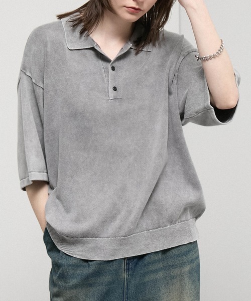 Alfred Alex（アルフレッドアレックス）の「【Alfred Alex】Faded Short Knit Polo / ヴィンテージライク ショート ニットポロシャツ（ポロシャツ・メンズ・グレー/ブラック/ワイン/ダークネイビー・M/L）」の21枚目の写真