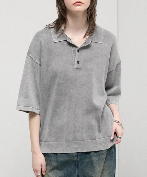 Alfred Alex（アルフレッドアレックス）の「【Alfred Alex】Faded Short Knit Polo / ヴィンテージライク ショート ニットポロシャツ（ポロシャツ・メンズ・グレー/ブラック/ワイン/ダークネイビー・M/L）」の22枚目の写真