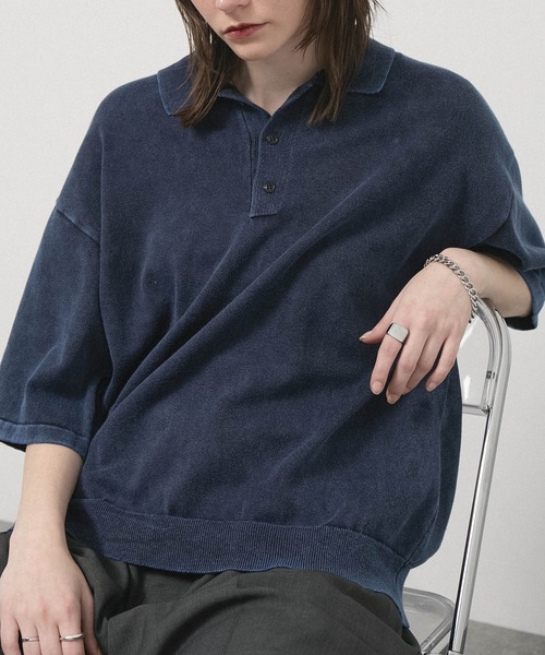 Alfred Alex（アルフレッドアレックス）の「【Alfred Alex】Faded Short Knit Polo / ヴィンテージライク ショート ニットポロシャツ（ポロシャツ・メンズ・グレー/ブラック/ワイン/ダークネイビー・M/L）」の9枚目の写真