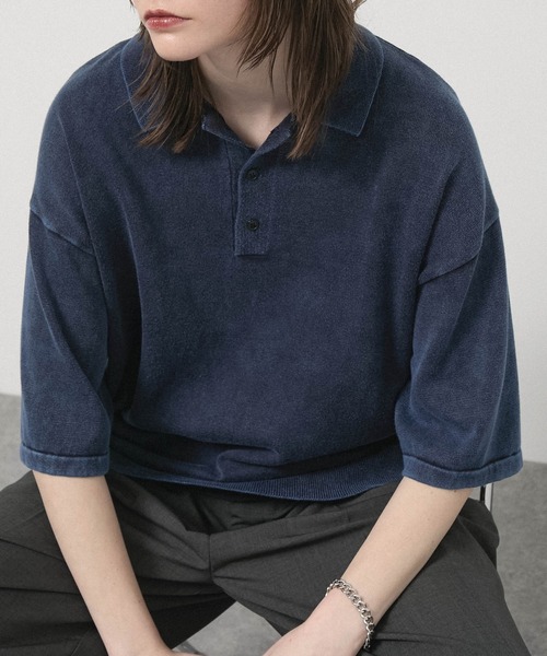 Alfred Alex（アルフレッドアレックス）の「【Alfred Alex】Faded Short Knit Polo / ヴィンテージライク ショート ニットポロシャツ（ポロシャツ・メンズ・グレー/ブラック/ワイン/ダークネイビー・M/L）」の14枚目の写真