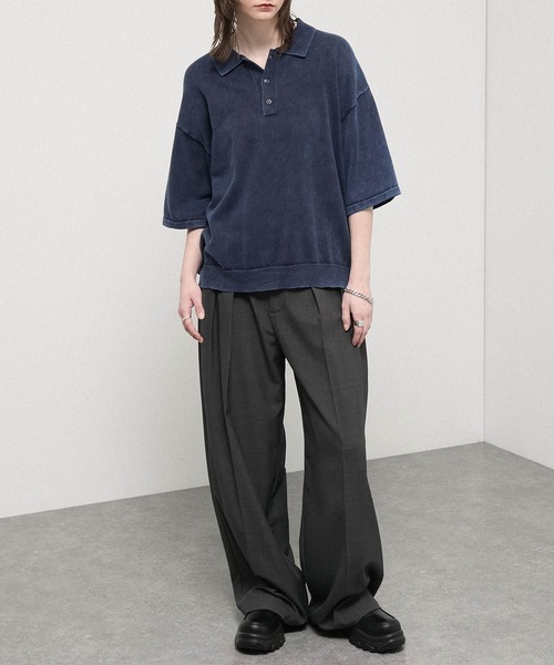Alfred Alex（アルフレッドアレックス）の「【Alfred Alex】Faded Short Knit Polo / ヴィンテージライク ショート ニットポロシャツ（ポロシャツ・メンズ・グレー/ブラック/ワイン/ダークネイビー・M/L）」の15枚目の写真
