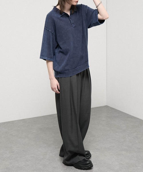 Alfred Alex（アルフレッドアレックス）の「【Alfred Alex】Faded Short Knit Polo / ヴィンテージライク ショート ニットポロシャツ（ポロシャツ・メンズ・グレー/ブラック/ワイン/ダークネイビー・M/L）」の16枚目の写真