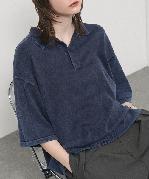 Alfred Alex（アルフレッドアレックス）の「【Alfred Alex】Faded Short Knit Polo / ヴィンテージライク ショート ニットポロシャツ（ポロシャツ・メンズ・グレー/ブラック/ワイン/ダークネイビー・M/L）」の18枚目の写真