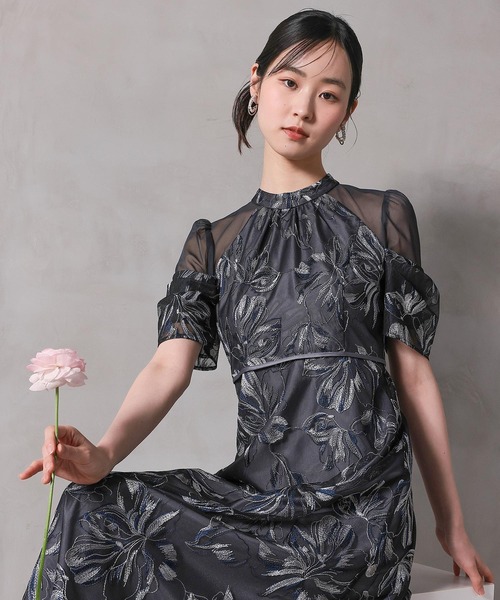 Kana（カナ）の「刺繍レースアメスリボリューム袖フィットアンドフレアワンピース パーティー 結婚式 お呼ばれ オケージョン（ドレス・レディース・ブラウン/イエロー/チャコールグレー・M）」の6枚目の写真