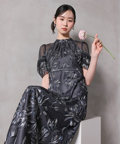 Kana（カナ）の「刺繍レースアメスリボリューム袖フィットアンドフレアワンピース パーティー 結婚式 お呼ばれ オケージョン（ドレス・レディース・ブラウン/イエロー/チャコールグレー・M）」の8枚目の写真