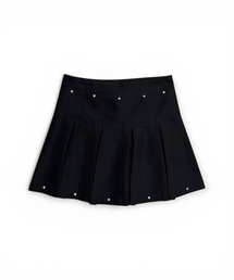 Crystal Stud Pleated Mini Skirt (Black)