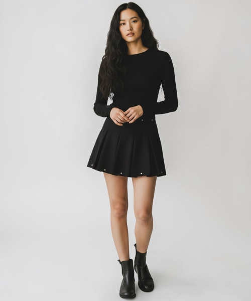 BORN SLIPPY(ボーンスリッピー)の「Crystal Stud Pleated Mini Skirt (Black)(スカート・レディース・その他・SMALL/MEDIUM/LARGE)」の3枚目の写真