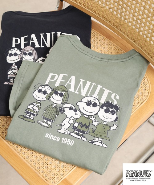 PEANUTS(ピーナッツ)の「PEANUTSプリントTシャツ 半袖(Tシャツ/カットソー・レディース・オフホワイト/グレイッシュベージュ/オートミール/ネイビー/ライトカーキ/ブラック・L/M/LL)」の5枚目の写真