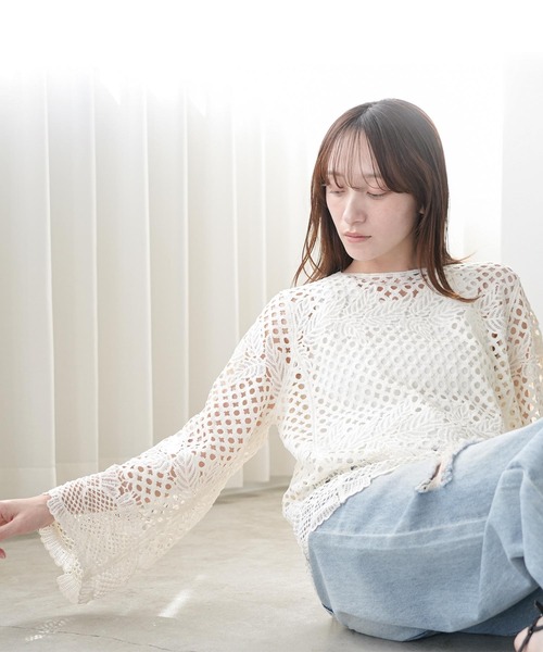 mili an deni(ミリアンデニ)の「かぎ針リーフプルオーバー(その他トップス・レディース・ブラウン/ミント/オフホワイト・M)」の18枚目の写真