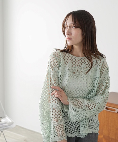 mili an deni(ミリアンデニ)の「かぎ針リーフプルオーバー(その他トップス・レディース・ブラウン/ミント/オフホワイト・M)」の9枚目の写真