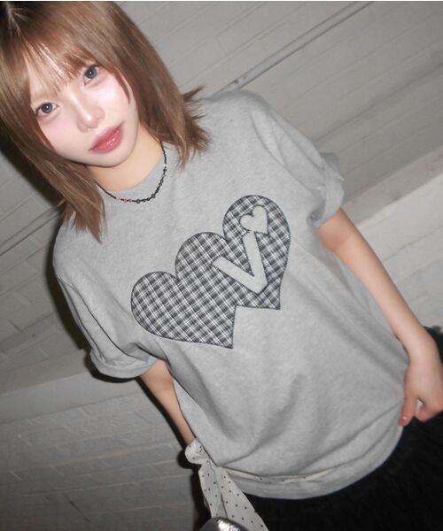 Video Jockey（ビデオジョッキー）の「ダブルダブルハートTシャツ [メランジグレー]（Tシャツ/カットソー・レディース・ミックスグレー・X-SMALL/MEDIUM）」の12枚目の写真