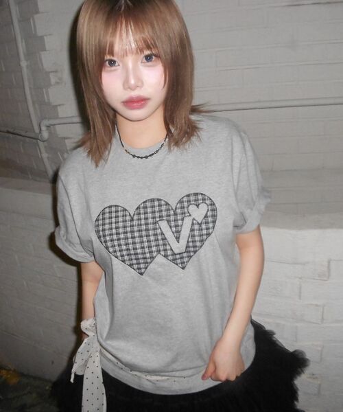 Video Jockey（ビデオジョッキー）の「ダブルダブルハートTシャツ [メランジグレー]（Tシャツ/カットソー・レディース・ミックスグレー・X-SMALL/MEDIUM）」の13枚目の写真
