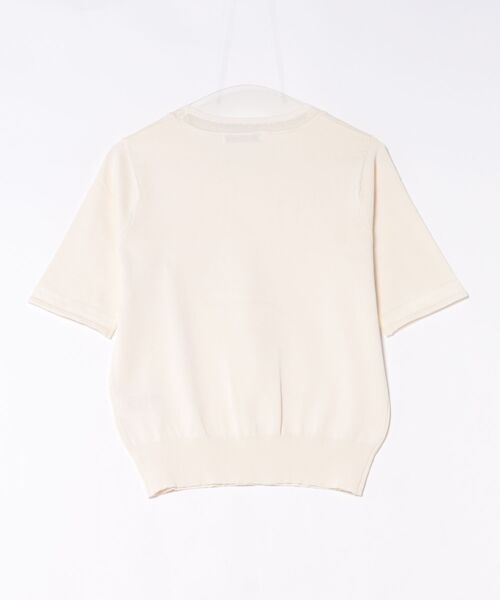 m.f.editorial(エムエフエディトリアル)の「【サマーニット ハンドウォッシャブル】m.f.エディトリアル レディース シアー 切替 クルーネック 半袖 プルオーバー セータ―(ニット/セーター・レディース・アイボリー/ブラック・MEDIUM/LARGE)」の3枚目の写真