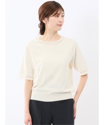 m.f.editorial | 【サマーニット ハンドウォッシャブル】m.f.エディトリアル レディース シアー 切替 クルーネック 半袖 プルオーバー セータ―(ニット/セーター)