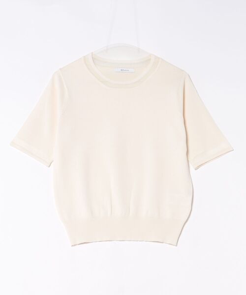 m.f.editorial(エムエフエディトリアル)の「【サマーニット ハンドウォッシャブル】m.f.エディトリアル レディース シアー 切替 クルーネック 半袖 プルオーバー セータ―(ニット/セーター・レディース・アイボリー/ブラック・MEDIUM/LARGE)」の14枚目の写真