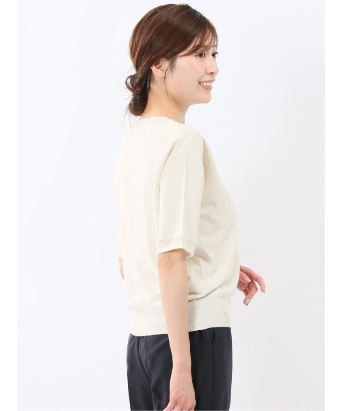 m.f.editorial(エムエフエディトリアル)の「【サマーニット ハンドウォッシャブル】m.f.エディトリアル レディース シアー 切替 クルーネック 半袖 プルオーバー セータ―(ニット/セーター・レディース・アイボリー/ブラック・MEDIUM/LARGE)」の21枚目の写真