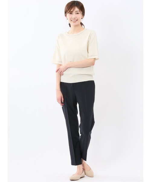m.f.editorial(エムエフエディトリアル)の「【サマーニット ハンドウォッシャブル】m.f.エディトリアル レディース シアー 切替 クルーネック 半袖 プルオーバー セータ―(ニット/セーター・レディース・アイボリー/ブラック・MEDIUM/LARGE)」の20枚目の写真