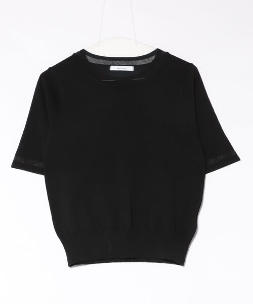 m.f.editorial(エムエフエディトリアル)の「【サマーニット ハンドウォッシャブル】m.f.エディトリアル レディース シアー 切替 クルーネック 半袖 プルオーバー セータ―(ニット/セーター・レディース・アイボリー/ブラック・MEDIUM/LARGE)」の4枚目の写真