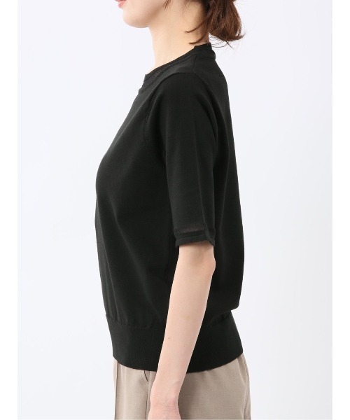 m.f.editorial(エムエフエディトリアル)の「【サマーニット ハンドウォッシャブル】m.f.エディトリアル レディース シアー 切替 クルーネック 半袖 プルオーバー セータ―(ニット/セーター・レディース・アイボリー/ブラック・MEDIUM/LARGE)」の8枚目の写真